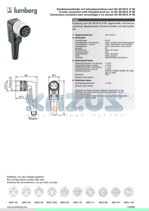 WKV datasheet - Rundsteckverbinder mit Schraubverschluss nach IEC 60130-9, IP 40