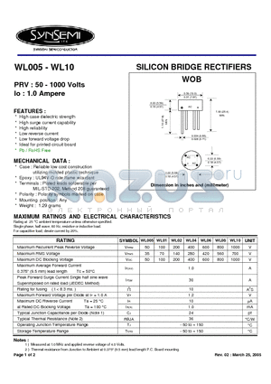 WL08 datasheet - SILICON BRIDGE RECTIFIERS