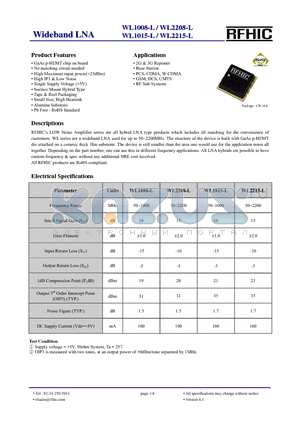 WL1008-L datasheet - Wideband LNA