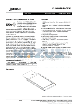 WLANKITPR1-EVAL datasheet - Wireless Local Area Network PC Card