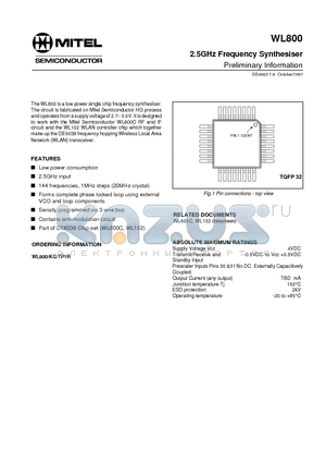 WL800KGTP1R datasheet - 2.5GHz Frequency Synthesiser