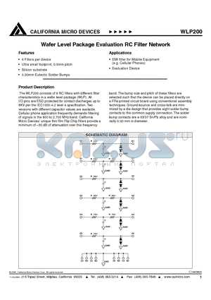 WLP200 datasheet - WAFER LEVEL PACKAGE EVALUATION RC FILTER NETWORK