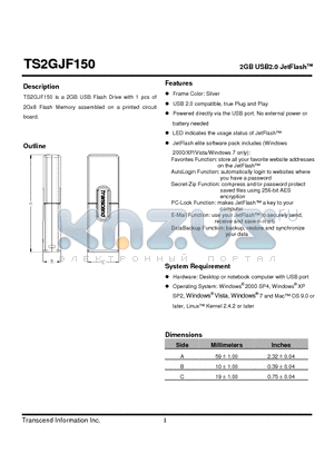 TS2GJF150 datasheet - 2GB USB2.0 JetFlash