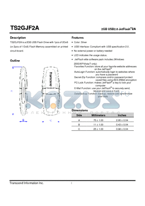 TS2GJF2A datasheet - 2GB USB2.0 JetFlash^2A