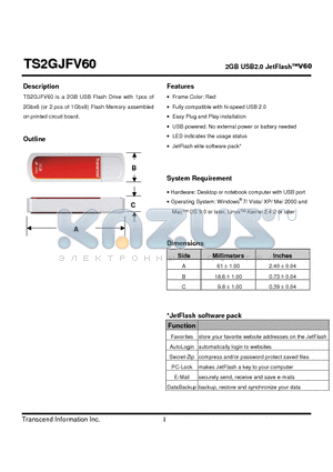 TS2GJFV60 datasheet - 2GB USB2.0 JetFlashV60