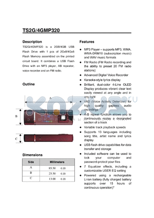 TS2GMP320 datasheet - 2GB/4GB USB Flash Drive