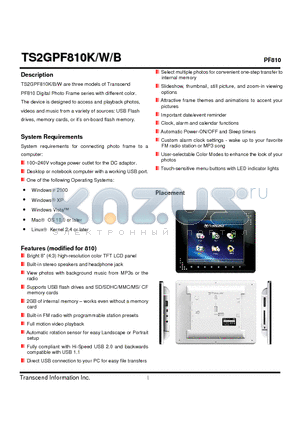 TS2GPF810W datasheet - Digital Photo Frame