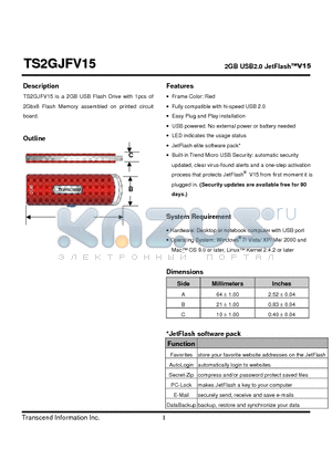 TS2GJFV15 datasheet - 2GB USB2.0 JetFlashV15