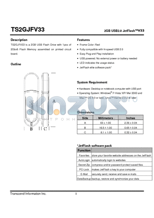 TS2GJFV33 datasheet - 2GB USB2.0 JetFlashV33