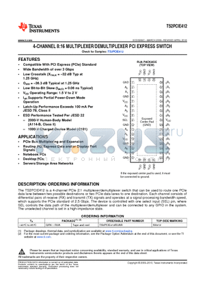 TS2PCIE412 datasheet - 4-CHANNEL 8:16 MULTIPLEXER/DEMULTIPLEXER PCI EXPRESS SWITCH