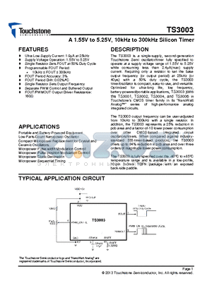 TS3003ITD1033TP datasheet - A 1.55V to 5.25V, 10kHz to 300kHz Silicon Timer