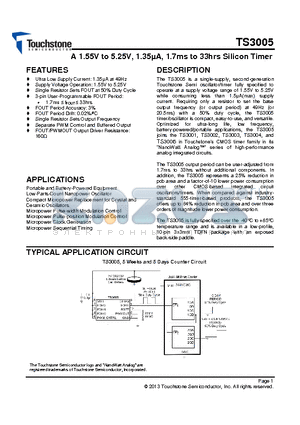 TS3005 datasheet - A 1.55V to 5.25V, 1.35uA, 1.7ms to 33hrs Silicon Timer
