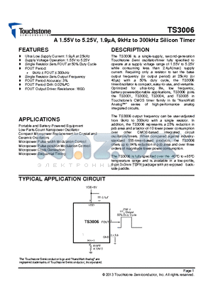 TS3006 datasheet - A 1.55V to 5.25V, 1.9uA, 9kHz to 300kHz Silicon Timer