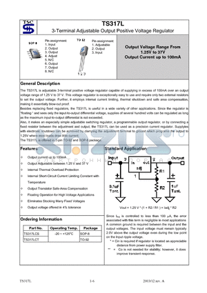 TS317L datasheet - 3-Terminal Adjustable Output Positive Voltage Regulator