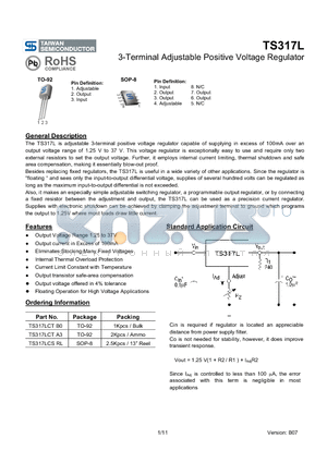 TS317LCSRL datasheet - 3-Terminal Adjustable Positive Voltage Regulator