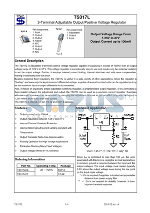 TS317LCS datasheet - 3-Terminal Adjustable Output Positive Voltage Regulator