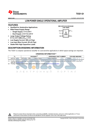 TS321-Q1 datasheet - LOW-POWER SINGLE OPERATIONAL AMPLIFIER