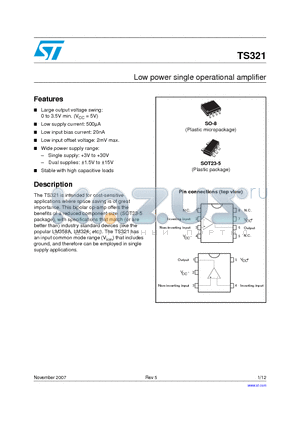 TS321AID/AIDT datasheet - Low power single operational amplifier