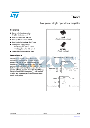 TS321AIDT datasheet - Low power single operational amplifier