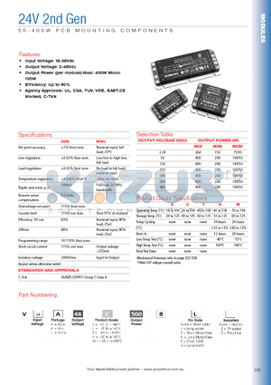 V24A48M500BS datasheet - 50 - 400W PCB MOUNTING COMPONENTS