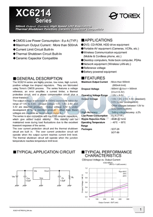 XC6214P182PL datasheet - CMOS Low Power Consumption