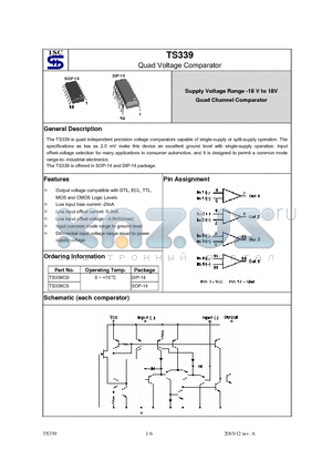 TS339 datasheet - Quad Voltage Comparator