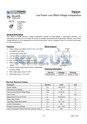 TS331 datasheet - Low Power Low Offset Voltage Comparators