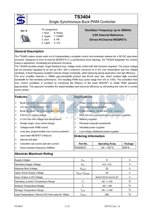 TS3405CS datasheet - Single Synchronous Buck PWM Controller