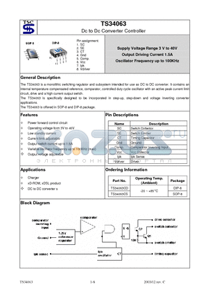 TS34063CD datasheet - Dc to Dc Converter Controller