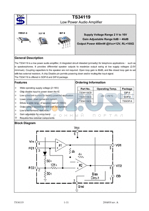 TS34119CA datasheet - Low Power Audio Amplifier