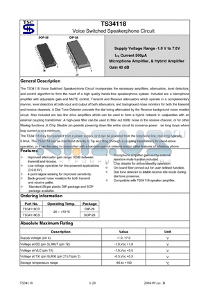 TS34118CS datasheet - Voice Switched Speakerphone Circuit