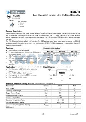 TS3480CX datasheet - Low Quiescent Current LDO Voltage Regulator