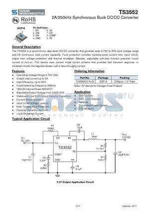 TS3552 datasheet - 2A/350kHz Synchronous Buck DC/DC Converter