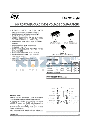 TS3704C datasheet - MICROPOWER QUAD CMOS VOLTAGE COMPARATORS