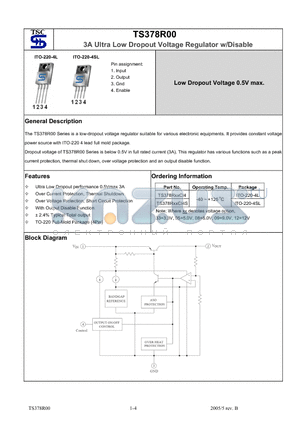 TS378R00 datasheet - 3A Ultra Low Dropout Voltage Regulator w/Disable