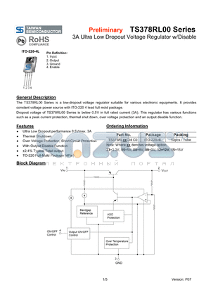 TS378RL33 datasheet - 3A Ultra Low Dropout Voltage Regulator w/Disable