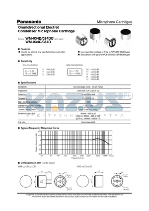 WM-034B datasheet - Omnidirectional Electret Condenser Microphone Cartridge