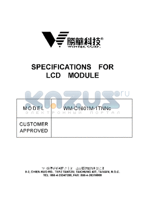 WM-C1601M-1TNNC datasheet - SPECIFICATIONS FOR LCD MODULE