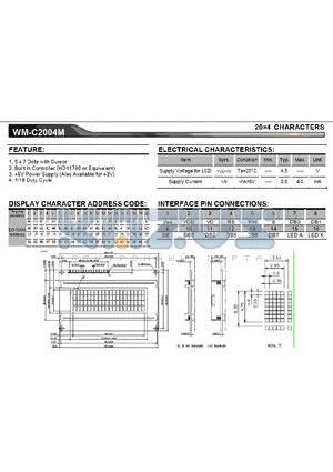 WM-C2004M datasheet - 20x4 CHARACTERS