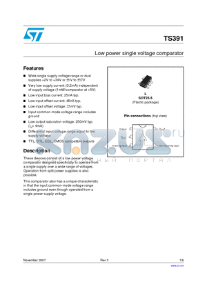 TS391 datasheet - Low power single voltage comparator