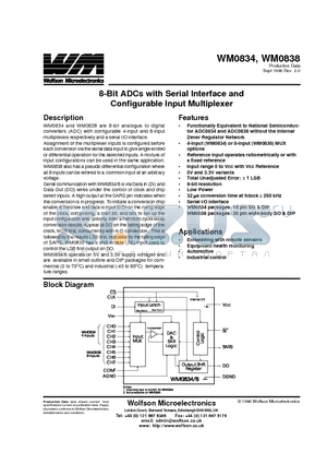 WM0834LCN datasheet - 8-Bit ADCs with Serial Interface and Configurable Input Multiplexer