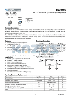 TS39100CPROG datasheet - 1A Ultra Low Dropout Voltage Regulator