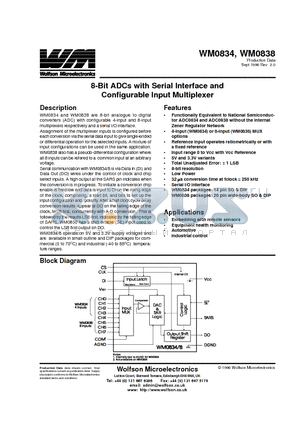 WM0834CD datasheet - 8-Bit ADCs with Serial Interface and Configurable Input Multiplexer