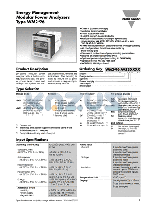 WM2-96AV53D datasheet - Energy Management Modular Power Analyzers