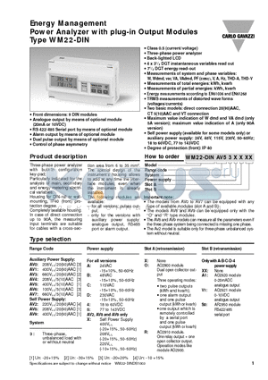 WM22-DINAV2CXA1 datasheet - Energy Management Power Analyzer with plug-in Output Modules