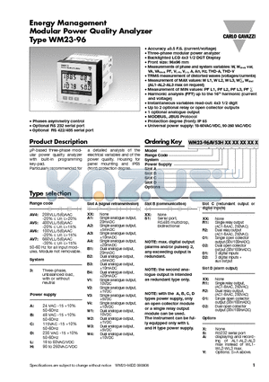 WM23-96AV43A4S1 datasheet - Energy Management Modular Power Quality Analyzer