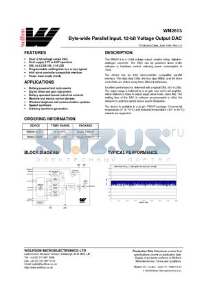 WM2613 datasheet - Byte-wide Parallel Input, 12-bit Voltage Output DAC