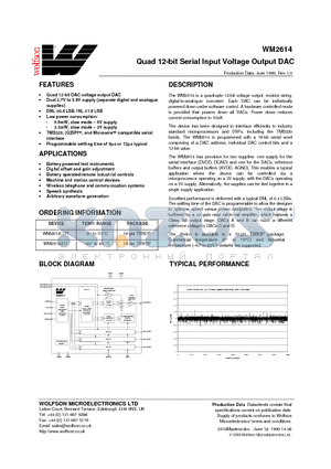 WM2614 datasheet - Quad 12-bit Serial Input Voltage Output DAC
