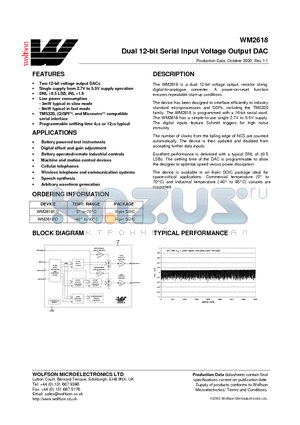 WM2618CD datasheet - Dual 12-Bit Serial Input Voltage Output DAC