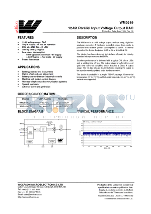 WM2619 datasheet - 12-bit Parallel Input Voltage Output DAC